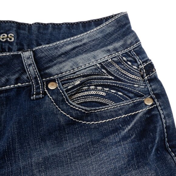 Maurices Jeans Junior Womens 3/4 Bootcut Embellished Blue Denim Stretch 26 x 31 - Picture 8 of 10